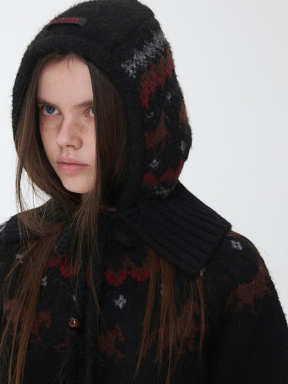 Fair Isle Pony Raglan Sleeve Knit Loose Neckline Raw Edge Design Sweater【s0000014597】