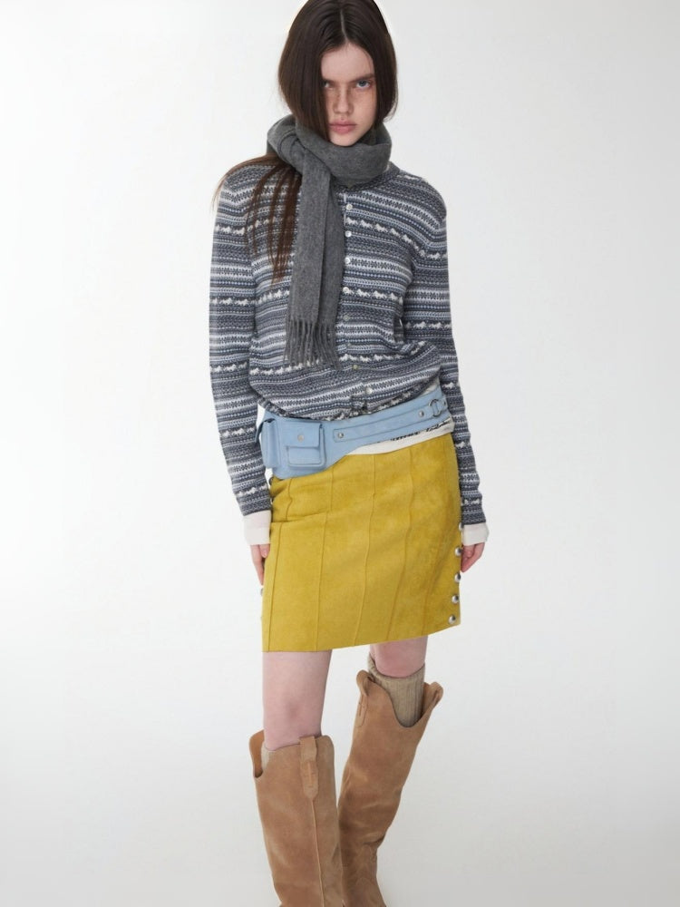 Fair Island Pony Jacquard Fine Woven Small Cardigan Drawstring Bud Casual Knit Top【s0000014601】