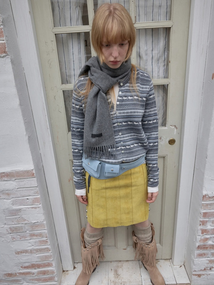 Fair Island Pony Jacquard Fine Woven Small Cardigan Drawstring Bud Casual Knit Top【s0000014601】