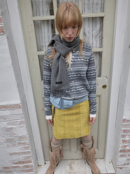 Fair Island Pony Jacquard Fine Woven Small Cardigan Drawstring Bud Casual Knit Top【s0000014601】