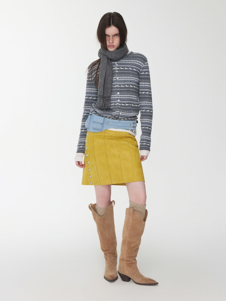 Fair Island Pony Jacquard Fine Woven Small Cardigan Drawstring Bud Casual Knit Top【s0000014601】