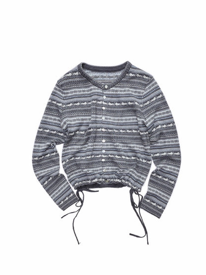 Fair Island Pony Jacquard Fine Woven Small Cardigan Drawstring Bud Casual Knit Top【s0000014601】