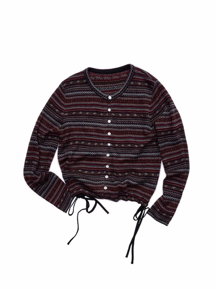 Fair Island Pony Jacquard Fine Woven Small Cardigan Drawstring Bud Casual Knit Top【s0000014601】