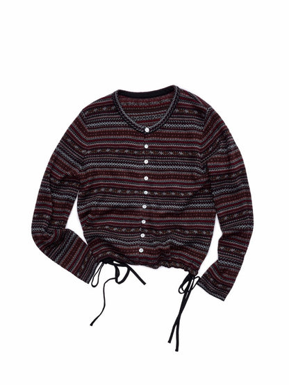 Fair Island Pony Jacquard Fine Woven Small Cardigan Drawstring Bud Casual Knit Top【s0000014601】