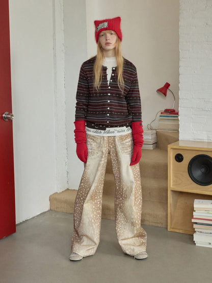 Fair Island Pony Jacquard Fine Woven Small Cardigan Drawstring Bud Casual Knit Top【s0000014601】