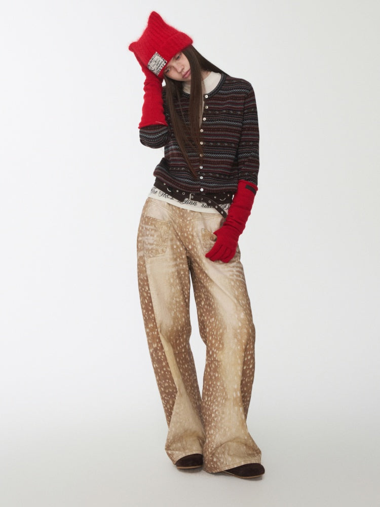 Fair Island Pony Jacquard Fine Woven Small Cardigan Drawstring Bud Casual Knit Top【s0000014601】