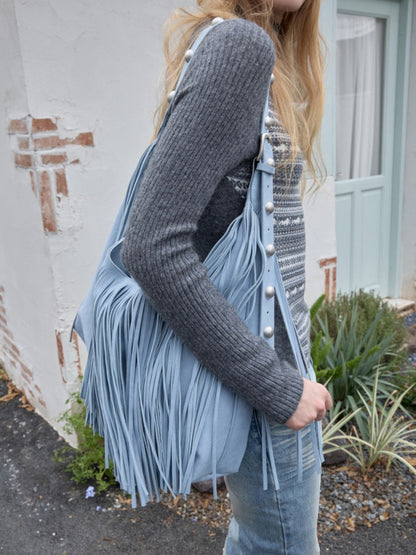 Fair Island Basic High Neck Contrast Panel Knit Slim Base Top【s0000014602】