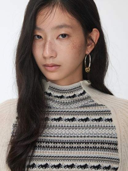 Fair Island Basic High Neck Contrast Panel Knit Slim Base Top【s0000014602】