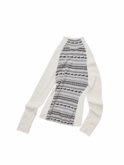 Fair Island Basic High Neck Contrast Panel Knit Slim Base Top【s0000014602】