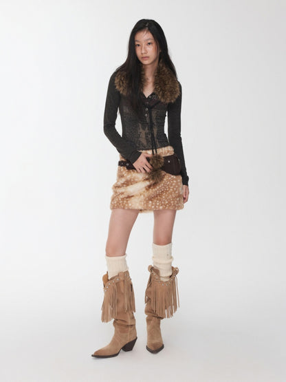 Retro Fawn Pattern Eco-Friendly Fur Suede Slimming Hip-Hugging Low-Waisted Skirt【s0000014603】