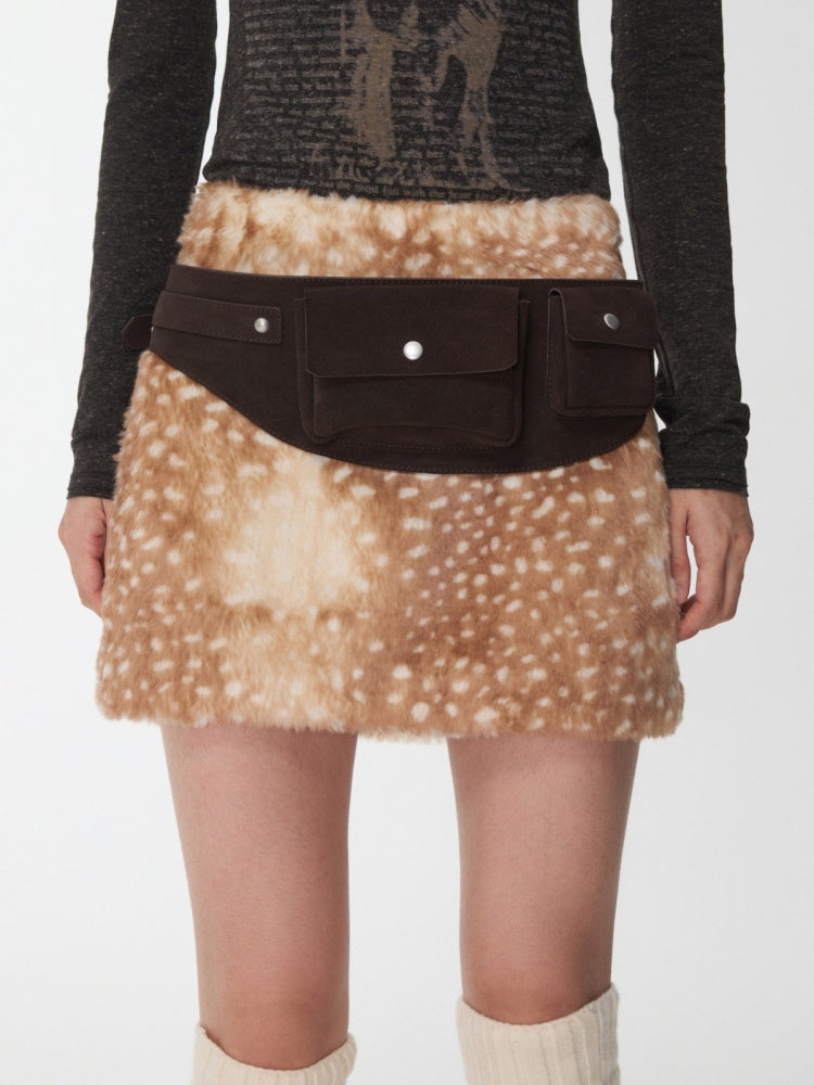 Retro Fawn Pattern Eco-Friendly Fur Suede Slimming Hip-Hugging Low-Waisted Skirt【s0000014603】