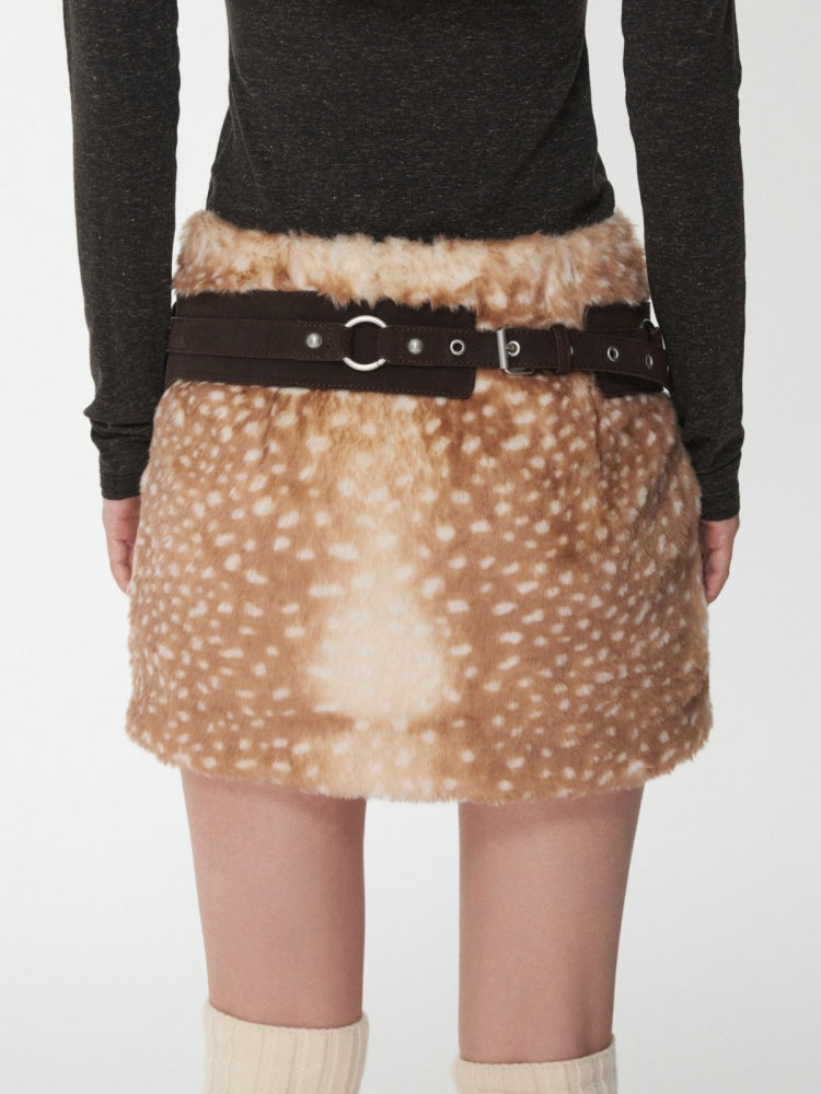 Retro Fawn Pattern Eco-Friendly Fur Suede Slimming Hip-Hugging Low-Waisted Skirt【s0000014603】