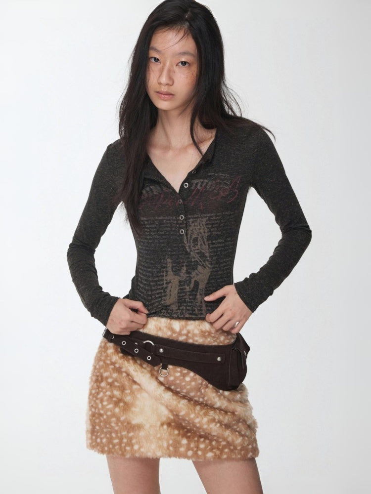 Retro Fawn Pattern Eco-Friendly Fur Suede Slimming Hip-Hugging Low-Waisted Skirt【s0000014603】
