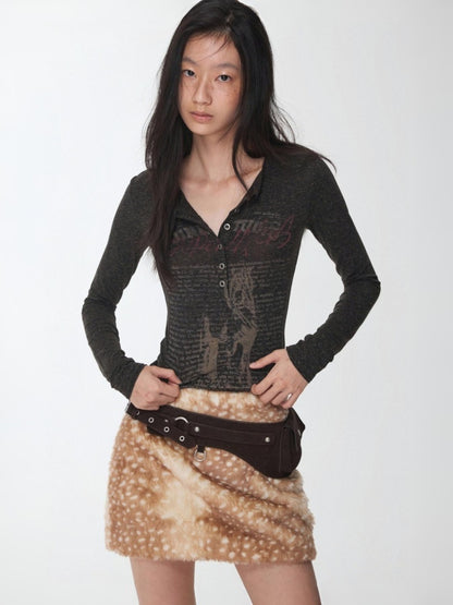 Retro Fawn Pattern Eco-Friendly Fur Suede Slimming Hip-Hugging Low-Waisted Skirt【s0000014603】