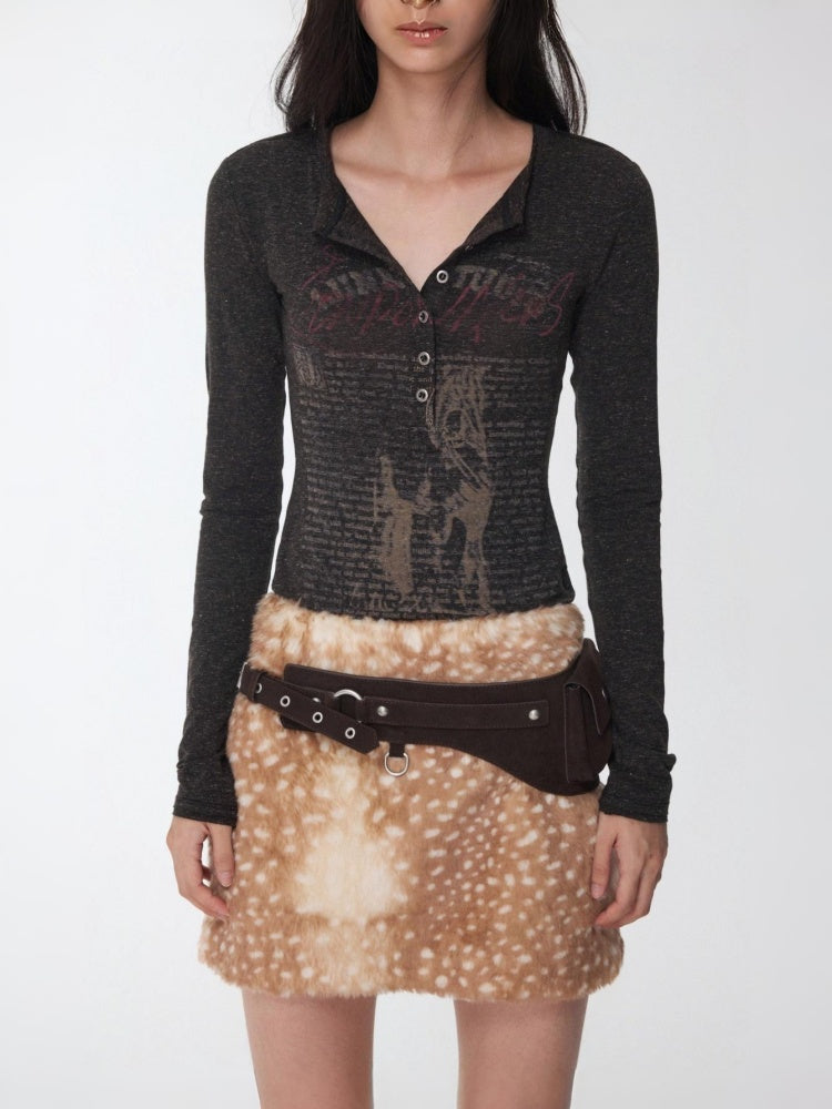 Retro Fawn Pattern Eco-Friendly Fur Suede Slimming Hip-Hugging Low-Waisted Skirt【s0000014603】