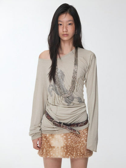 Retro Fawn Pattern Eco-Friendly Fur Suede Slimming Hip-Hugging Low-Waisted Skirt【s0000014603】