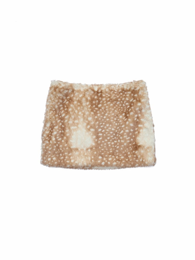 Retro Fawn Pattern Eco-Friendly Fur Suede Slimming Hip-Hugging Low-Waisted Skirt【s0000014603】