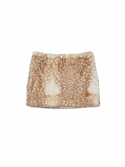 Retro Fawn Pattern Eco-Friendly Fur Suede Slimming Hip-Hugging Low-Waisted Skirt【s0000014603】