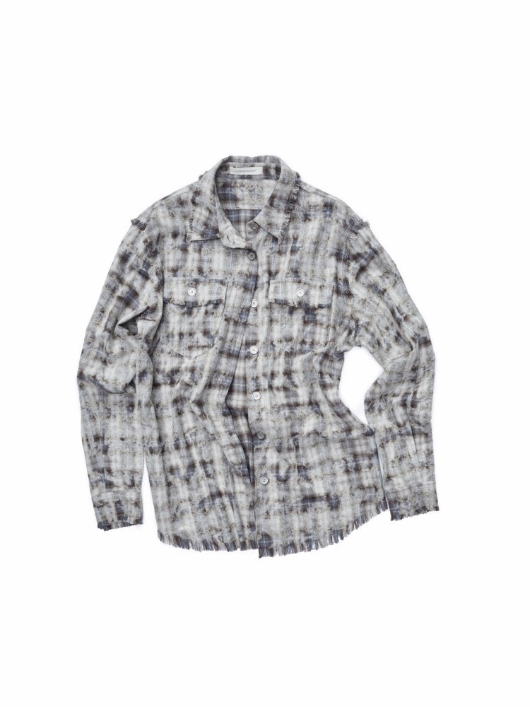 American Vintage Distressed Check Raw Edge Slim Versatile Lapel Shirt Jacket【s0000014604】