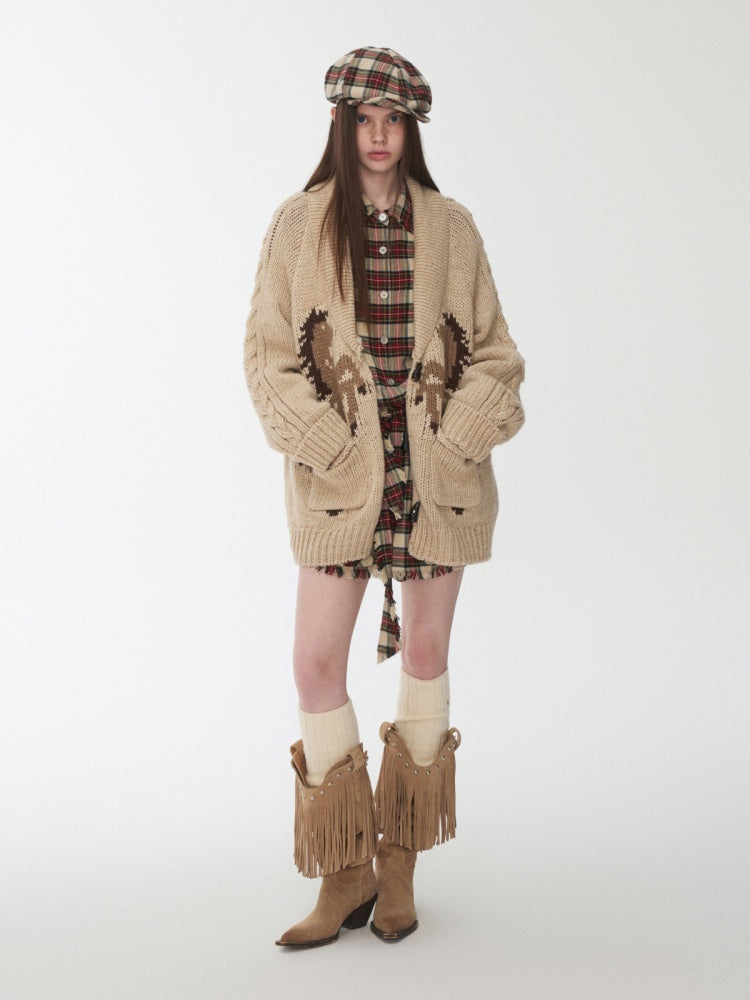 Vintage Cargo Pocket Red Check Raw Edge Dress Versatile Long Sleeve Shirt Dress【s0000014605】