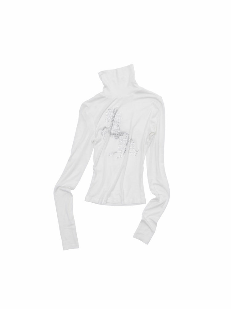 Solid Color Small Turtle Neck Basic Hot Diamond Bottom Short Top Slim Long Dress【s0000014606】