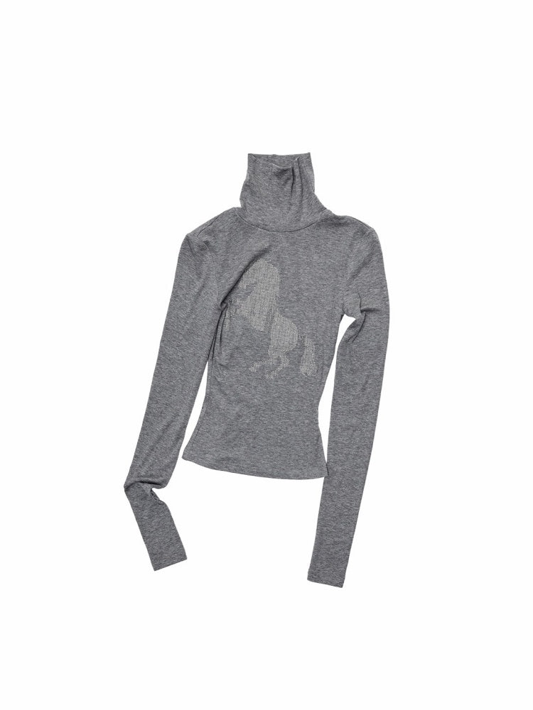 Solid Color Small Turtle Neck Basic Hot Diamond Bottom Short Top Slim Long Dress【s0000014606】