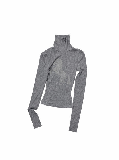 Solid Color Small Turtle Neck Basic Hot Diamond Bottom Short Top Slim Long Dress【s0000014606】