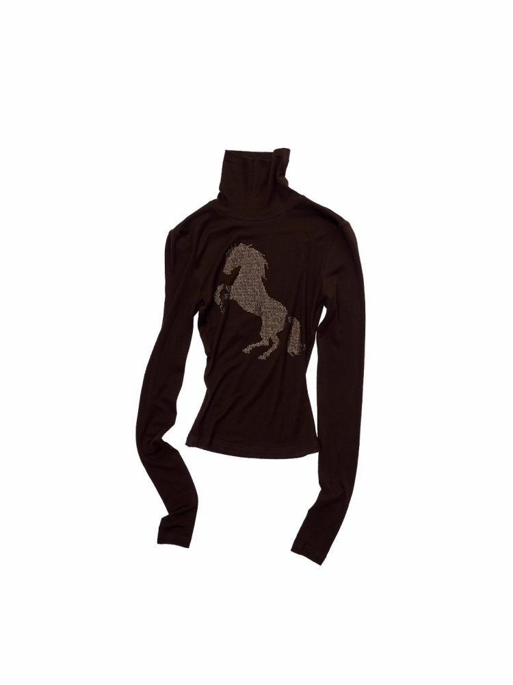 Solid Color Small Turtle Neck Basic Hot Diamond Bottom Short Top Slim Long Dress【s0000014606】