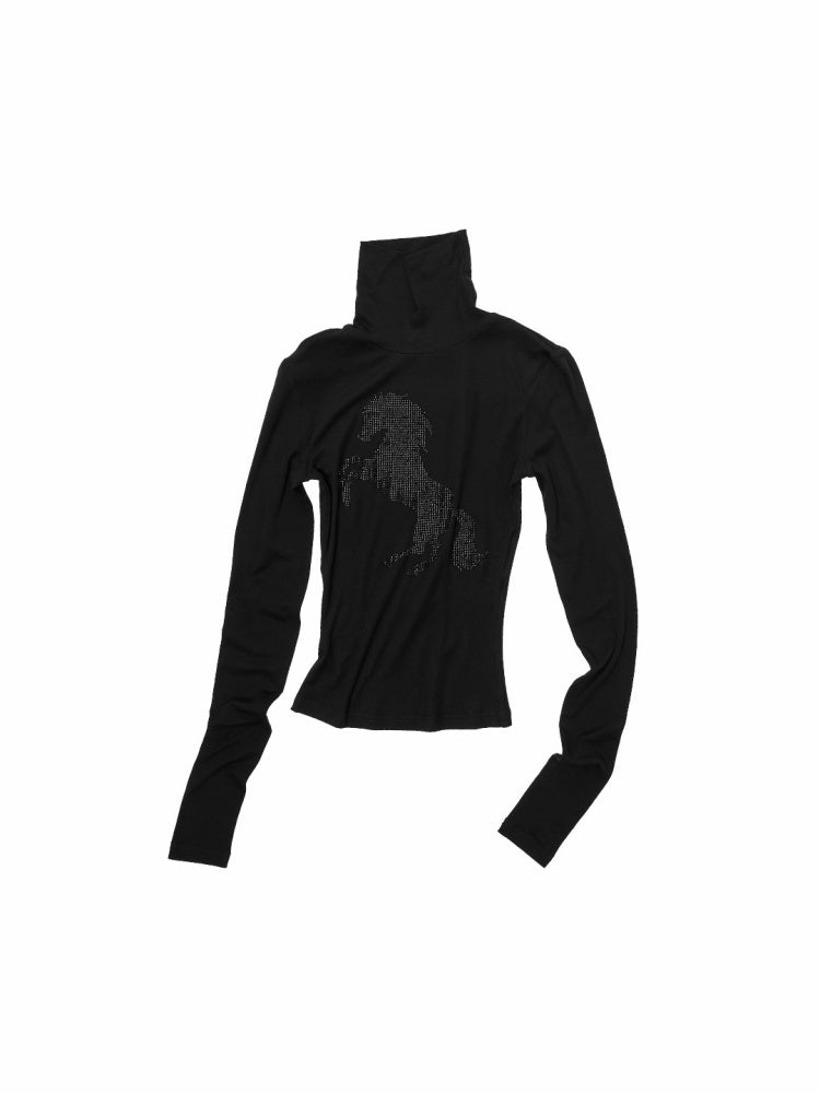 Solid Color Small Turtle Neck Basic Hot Diamond Bottom Short Top Slim Long Dress【s0000014606】