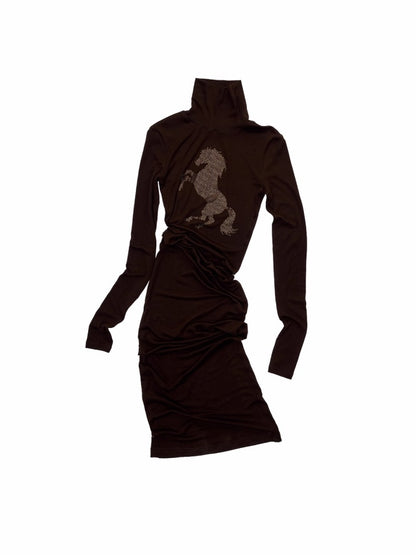 Solid Color Small Turtle Neck Basic Hot Diamond Bottom Short Top Slim Long Dress【s0000014606】