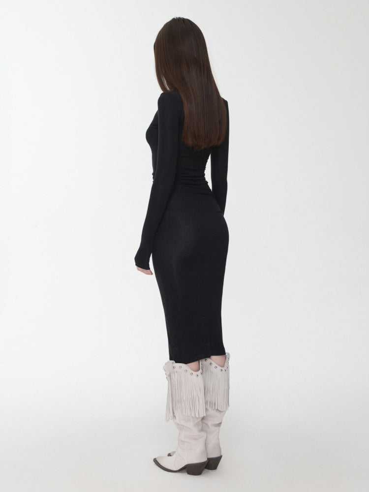 Solid Color Small Turtle Neck Basic Hot Diamond Bottom Short Top Slim Long Dress【s0000014606】