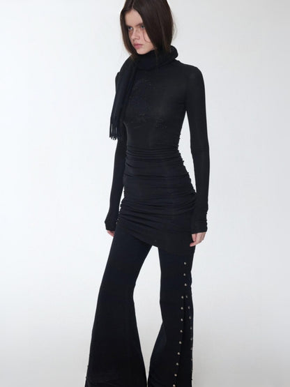 Solid Color Small Turtle Neck Basic Hot Diamond Bottom Short Top Slim Long Dress【s0000014606】