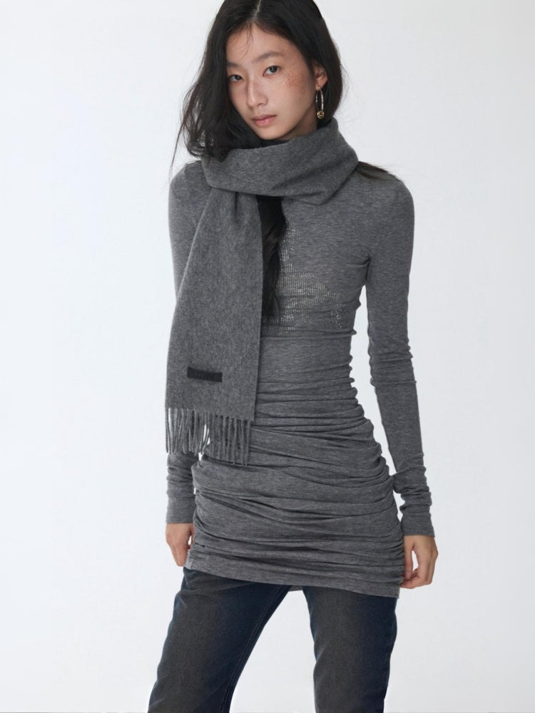 Solid Color Small Turtle Neck Basic Hot Diamond Bottom Short Top Slim Long Dress【s0000014606】