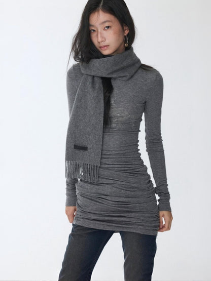 Solid Color Small Turtle Neck Basic Hot Diamond Bottom Short Top Slim Long Dress【s0000014606】