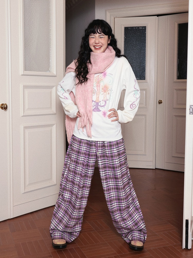 Candlestick Print Long-Sleeved Loose Slim T-Shirt Inner Top【s0000014717】