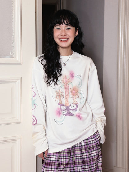 Candlestick Print Long-Sleeved Loose Slim T-Shirt Inner Top【s0000014717】