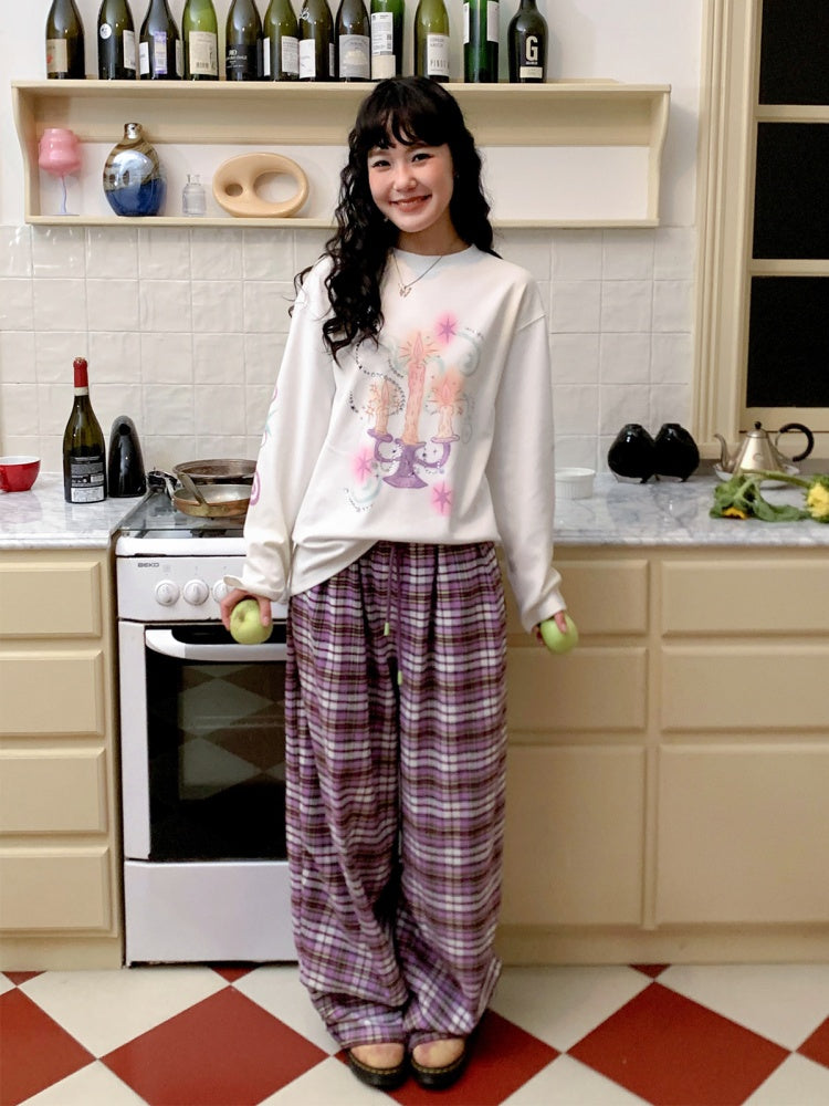 Candlestick Print Long-Sleeved Loose Slim T-Shirt Inner Top【s0000014717】