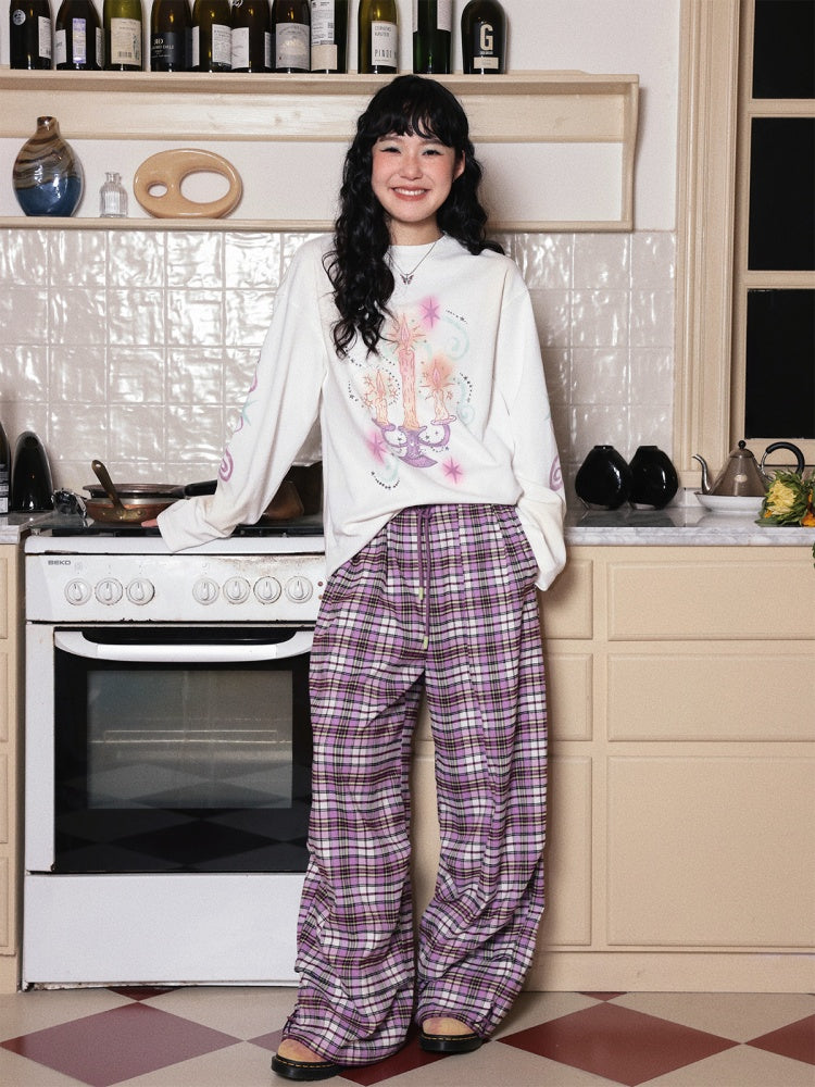 Candlestick Print Long-Sleeved Loose Slim T-Shirt Inner Top【s0000014717】