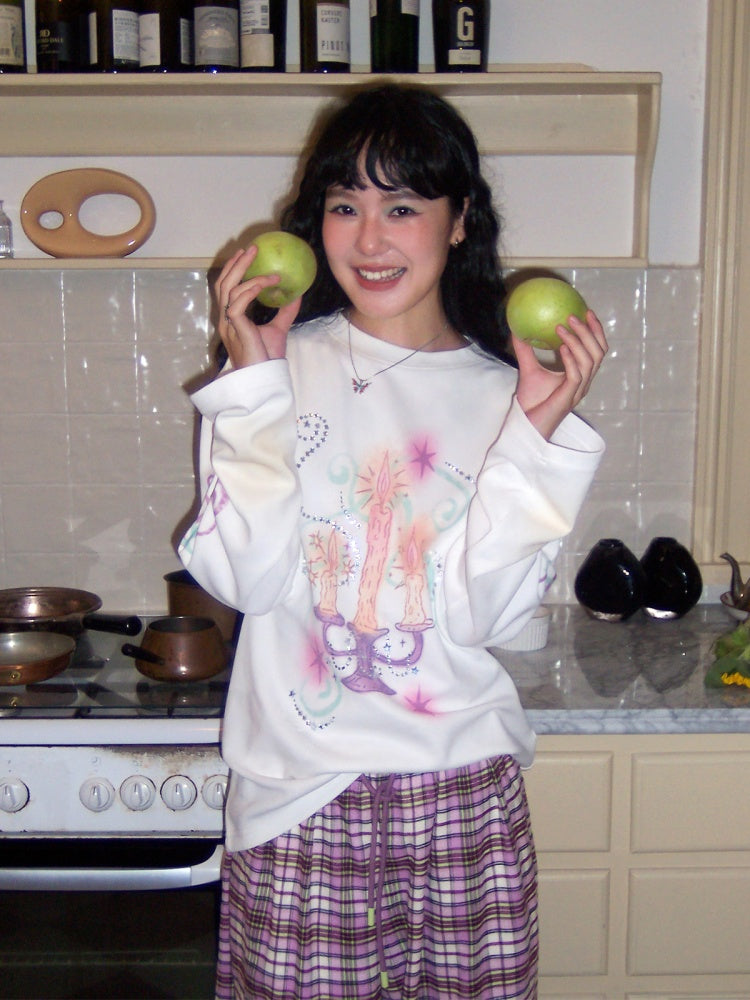 Candlestick Print Long-Sleeved Loose Slim T-Shirt Inner Top【s0000014717】