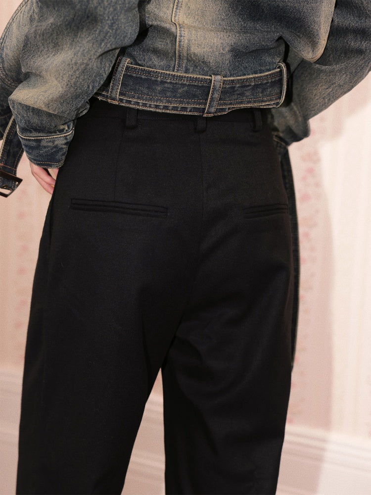 "Echo Of The Night Banquet" Mid-Rise Woolen Slacks Commuting Versatile Straight-Legged Artifact【s0000014720】