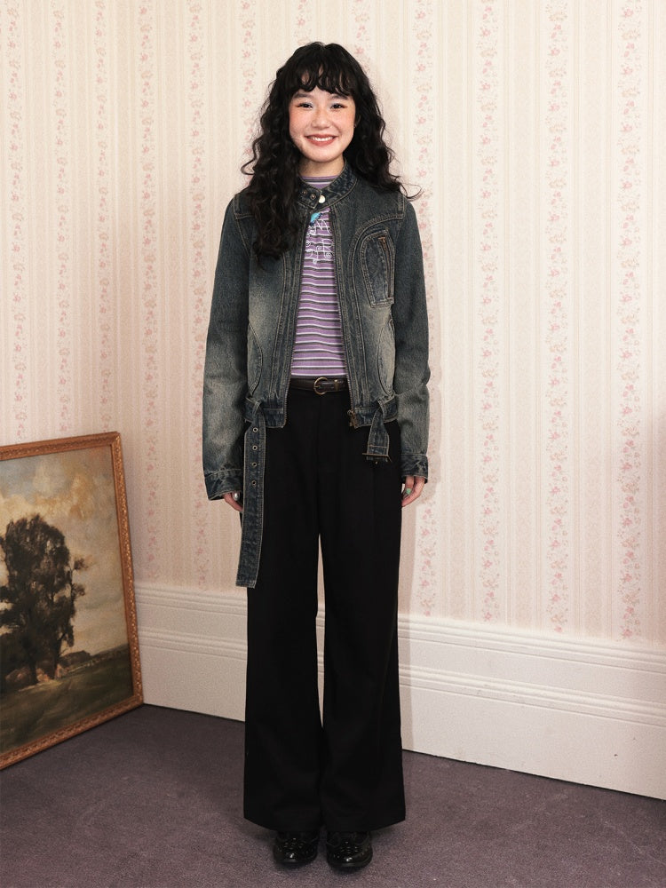 "Echo Of The Night Banquet" Mid-Rise Woolen Slacks Commuting Versatile Straight-Legged Artifact【s0000014720】