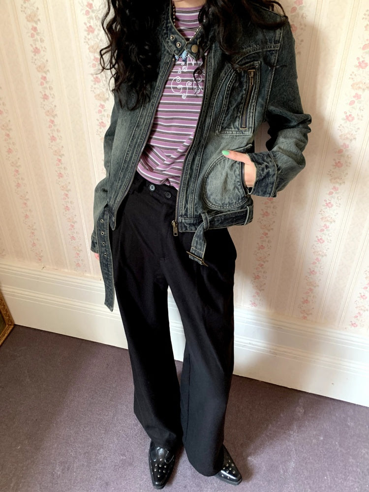 "Echo Of The Night Banquet" Mid-Rise Woolen Slacks Commuting Versatile Straight-Legged Artifact【s0000014720】