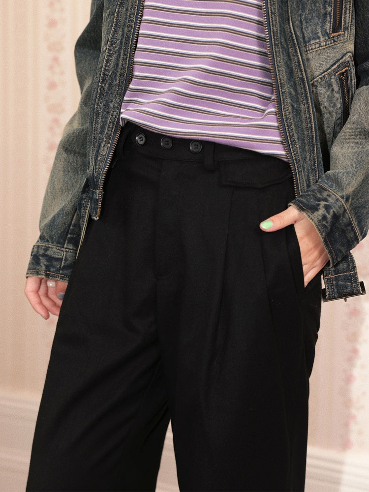 "Echo Of The Night Banquet" Mid-Rise Woolen Slacks Commuting Versatile Straight-Legged Artifact【s0000014720】