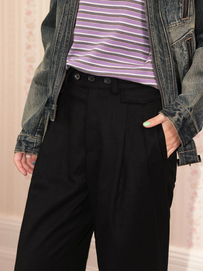 "Echo Of The Night Banquet" Mid-Rise Woolen Slacks Commuting Versatile Straight-Legged Artifact【s0000014720】