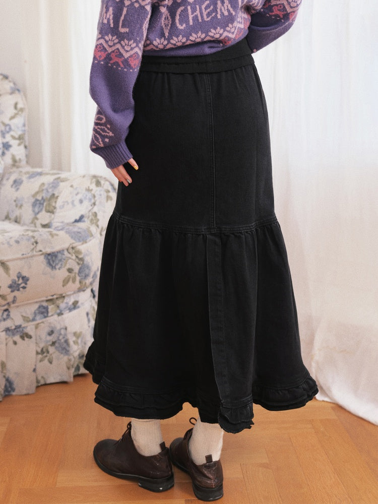 "Song Of The Night" Retro Denim Skirt Lace Design Looks Gentle Thin Covers The Crotch【s0000014721】