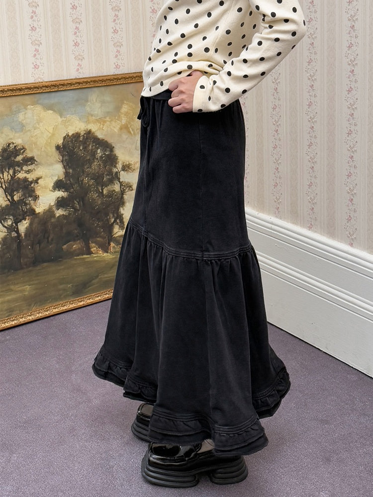 "Song Of The Night" Retro Denim Skirt Lace Design Looks Gentle Thin Covers The Crotch【s0000014721】