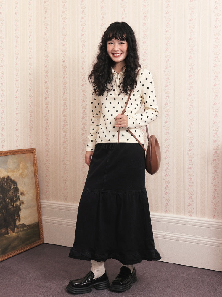 "Song Of The Night" Retro Denim Skirt Lace Design Looks Gentle Thin Covers The Crotch【s0000014721】