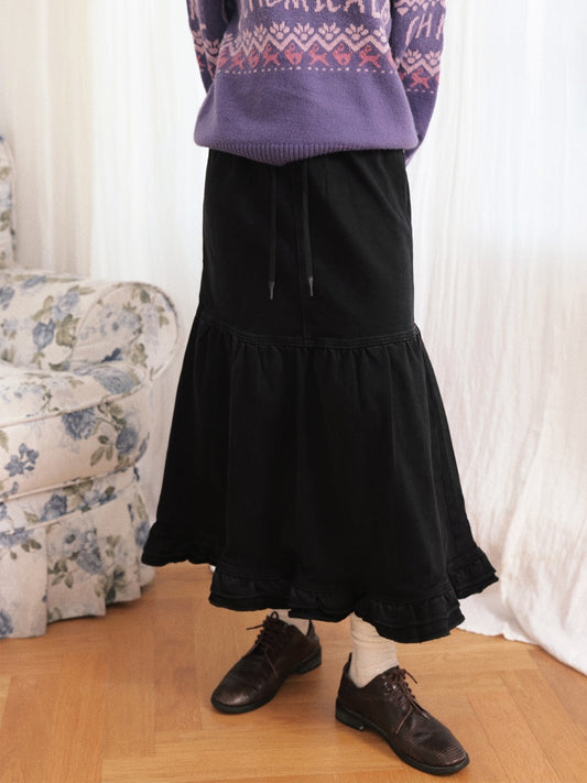 "Song Of The Night" Retro Denim Skirt Lace Design Looks Gentle Thin Covers The Crotch【s0000014721】