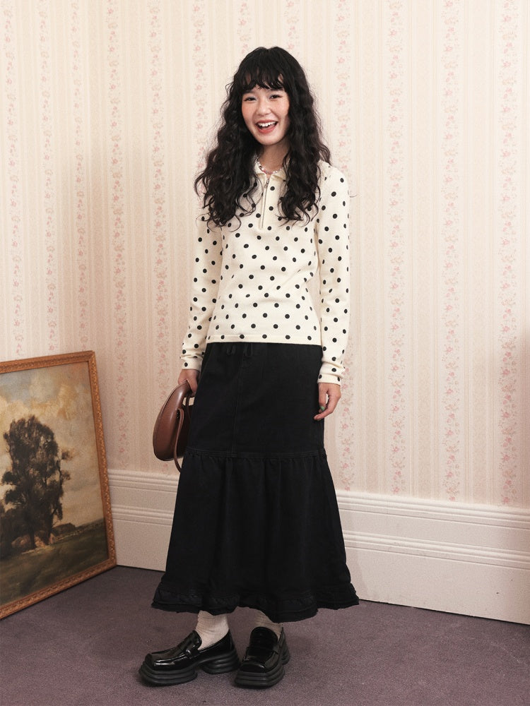 "Song Of The Night" Retro Denim Skirt Lace Design Looks Gentle Thin Covers The Crotch【s0000014721】