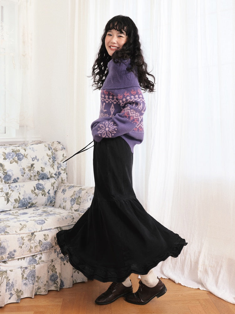 "Song Of The Night" Retro Denim Skirt Lace Design Looks Gentle Thin Covers The Crotch【s0000014721】